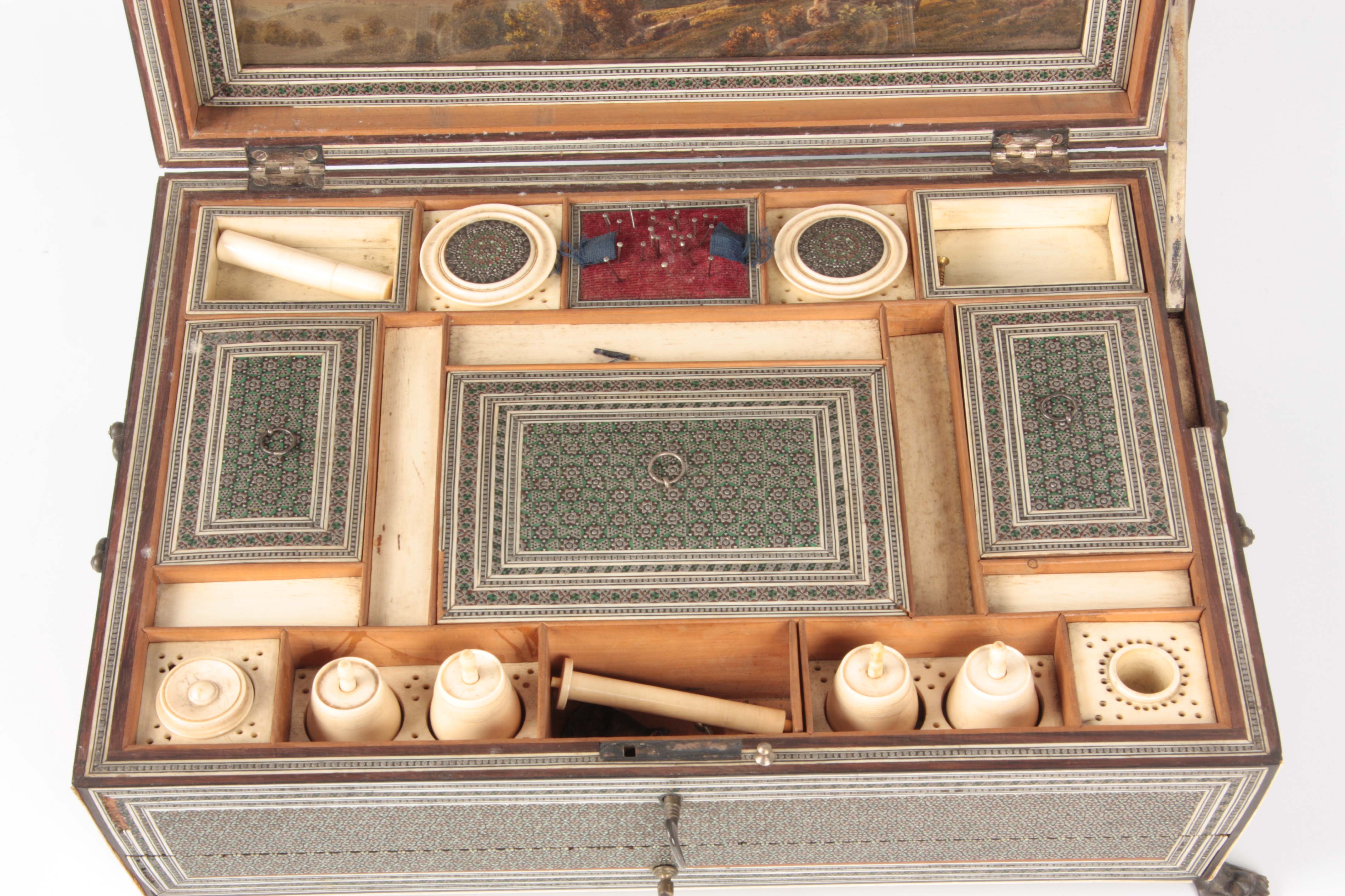 A REGENCY ANGLO-INDIAN SADELI BOMBAY PRESIDENCY WORKBOX of sarcophagus form with ivory and ebony - Image 11 of 18