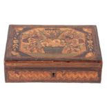 AN 18TH CENTURY COLOURED STRAW WORK BOX the lid with a central flower basket spray bordered by