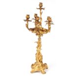 A LATE 18TH/EARLY 19TH CENTURY FRENCH ROCOCO ORMOLU CANDELABRA of ornate leaf cast design with