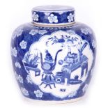 AN 18TH/19TH CENTURY CHINESE BLUE AND WHITE GINGER JAR AND COVER painted with cloud-shaped panels
