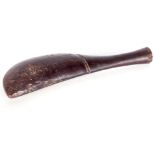 A MAORI HAND CLUB, NEW ZEALAND made of a very dense hardwood with chip carved banded decoration 36.