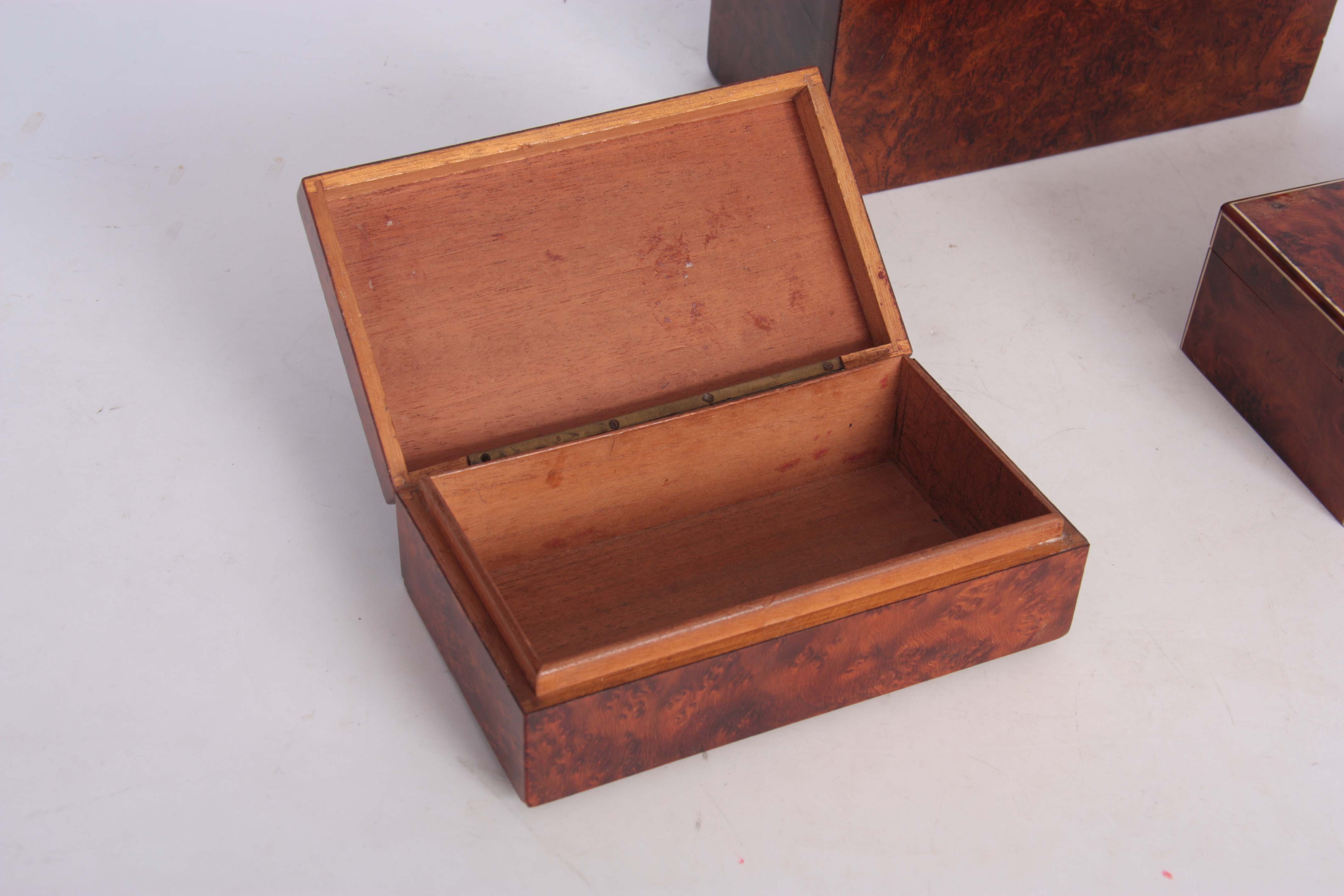 A COLLECTION OF THREE BOXES comprising a late 19th Century burr walnut rectangular example with - Image 10 of 11