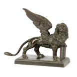 A LATE 19TH CENTURY VENETIAN PATINATED BRONZE SCULPTURE modelled as the Winged Lion of St Mark on