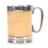 A 19TH CENTURY SILVER PLATE AND IVORY TUSK TANKARD BY MAPIN & WEBB with an ivory body, silvered