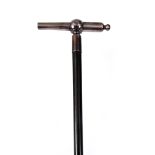 AN UNUSUAL CANNON WALKING STICK with steel cannon handle having proof marks, mounted on an