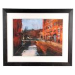 MARK GRIMSHAW b.1957. PASTEL titled 'The Rochdale Canal' 53cm high 71cm wide - signed and mounted in