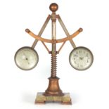 A LARGE LATE 19TH CENTURY FRENCH INDUSTRIAL CENTRIFUGAL GOVERNOR CLOCK/BAROMETER the brass