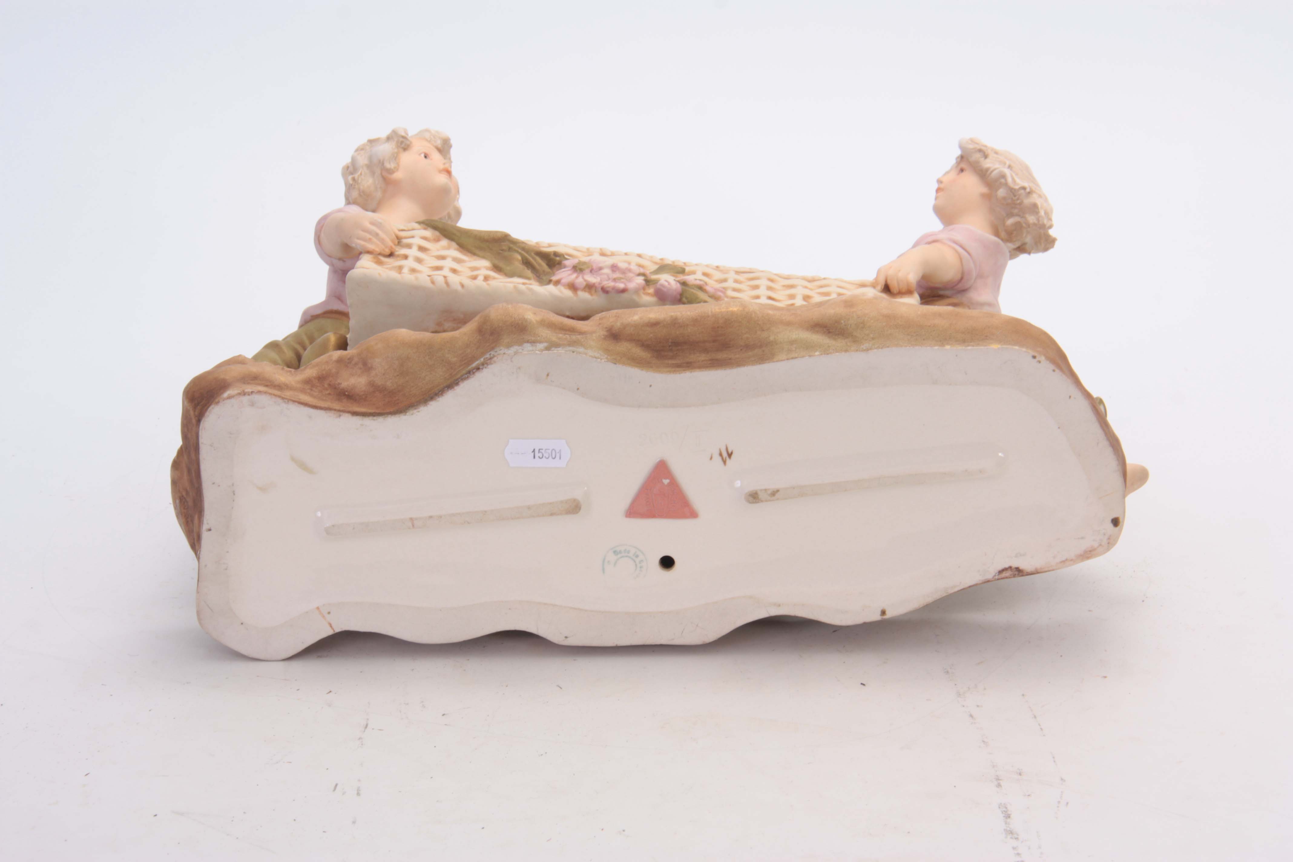 A LATE 19TH CENTURY ROYAL DUX BOHEMIAN FIGURAL TABLE CENTREPIECE modelled as a girl and boy - Image 7 of 7