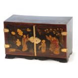 AN EARLY 20TH CENTURY CHINESE LACQUERED TABLE CABINET having hinged doors revealing a bank of