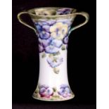 A LATE 19TH CENTURY MACINTYRE MOORCROFT FLARED TWO HANDLED VASE OF ART NOUVEAU DESIGN tube lined and