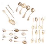 A COLLECTION OF SILVER SPOONS to include a set of six teaspoons, a set of four teaspoons, another