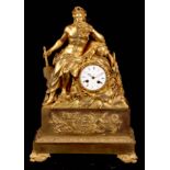 A LARGE 19TH CENTURY FRENCH ORMOLU FIGURAL MANTEL CLOCK the gilt bronze case surmounted by a semi-