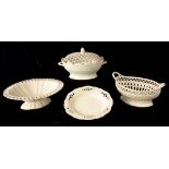 FOUR PIECES OF 18TH/19TH CENTURY LEEDS CREAMWARE comprising An oval two-handled Dish with