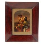 A FINE 19TH CENTURY ITALIAN GRAND TOUR OIL ON TIN depicting two young ladies on a balcony 15cm