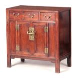 A LATE 18TH/EARLY 19TH CENTURY CHINESE HARDWOOD SIDE CABINET with three small frieze drawers