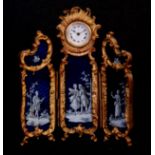 AN EARLY 20TH CENTURY VIENNESE ENAMEL MINIATURE THREE-PANEL SCREEN BOUDOIR CLOCK the ormolu rococo