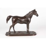 AFTER P. J. MENE A LATE 19TH CENTURY PATINATED BRONZE SCULPTURE modelled as a stallion standing on a