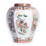 AN 18TH CENTURY CHINESE LARGE TAPERED HEXAGONAL SHOULDERED VASE with Famille Verte decoration in