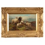 WILLIAM WATSON 1831 - 1921 OIL ON CANVAS Sheep grazing by a loch with figure driving a flock in