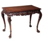 A FINE MAHOGANY CHIPPENDALE STYLE SILVER TABLE IN A GEORGE II MANNER with book matched moulded