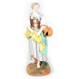 A 19TH CENTURY MASSIVE CONTINENTAL POLYCHROME STANDING BISQUE FIGURE OF A YOUNG LADY on a