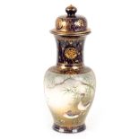 A JAPANESE MEIJI PERIOD KINKOZAN SATSUMA LIDDED VASE dark blue ground and gilt floral decorated with