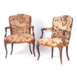 A PAIR OF LATE 18TH CENTURY HEPPLEWHITE MAHOGANY ARMCHAIRS with Rococo shaped frame, upholstered