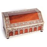 A MID 18TH CENTURY ANGLO-INDIAN ROSEWOOD AND IVORY INLAID TABLE BUREAU with deep border to the front