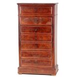 A 19TH CENTURY FRENCH BIEDERMIERE STYLE MAHOGANY SECRETAIRE CHEST OF DRAWERS with angled canted