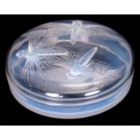 AN R LALIQUE FRANCE LIBELLULES OPALESCENT CIRCULAR SHALLOW POWDER BOWL AND COVER Circa 1921 the