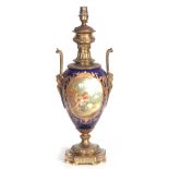 A GOOD LATE 19TH CENTURY FRENCH SEVRES STYLE ORMOLU MOUNTED TABLE LAMP - now converted for