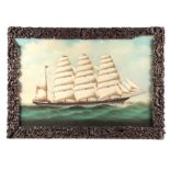 19TH CENTURY OIL ON BOARD Maritime picture of a four-masted ship in full sail, named 'SOMALI' 54cm