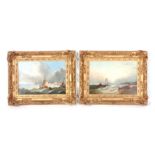H H WILLIAMSON 19TH CENTURY OILS ON RE-LINED CANVAS A pair of coastal scenes with fishing boats in