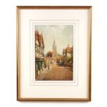 NOEL HARRY LEAVER 1889-1951. WATERCOLOUR Broad Street, Weobley 35.5cm high 24cm wide - signed with