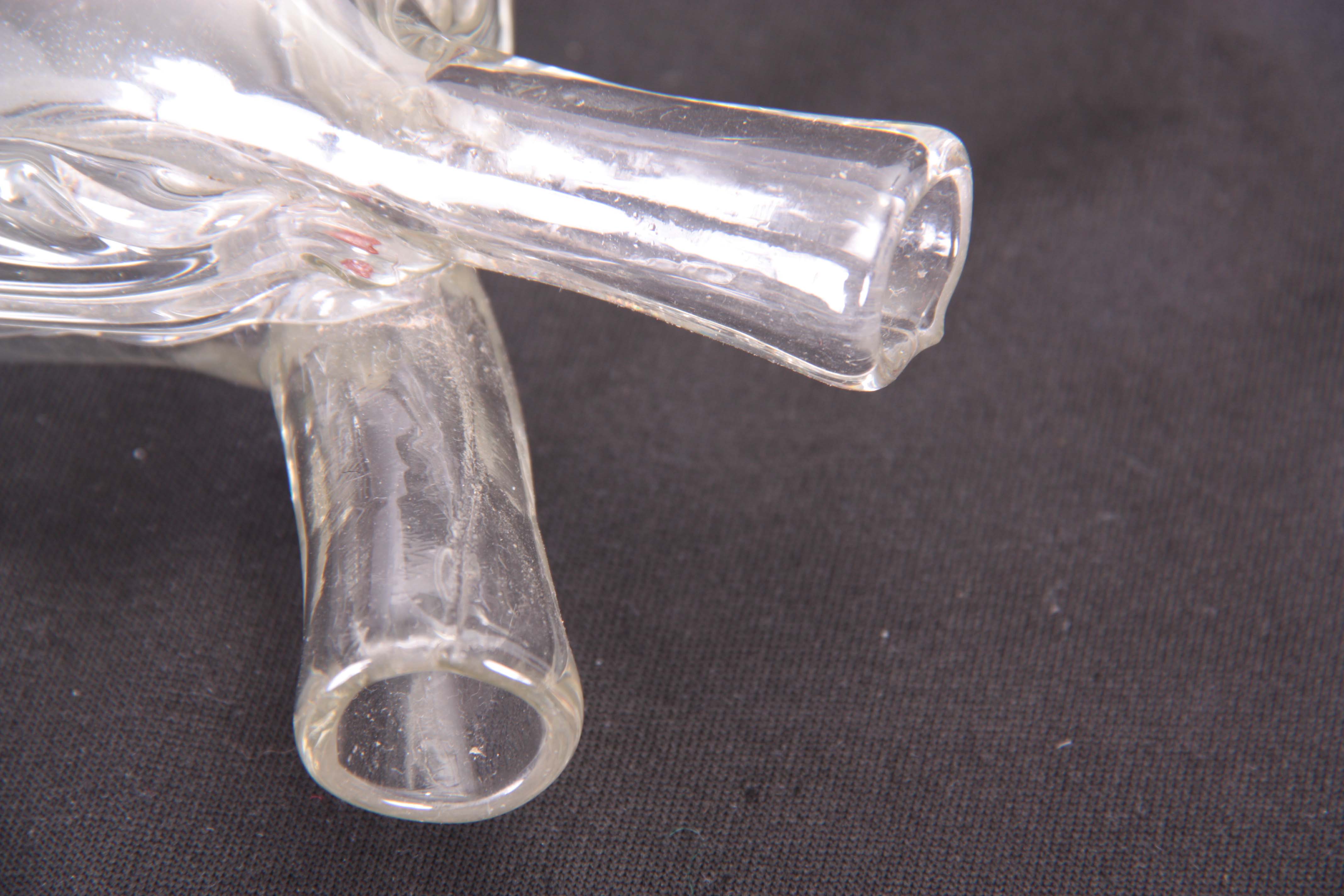 A 19TH CENTURY BOHEMIAN DOUBLE SIDED CLEAR GLASS GIMMEL FLASK of flattened tapering shouldered - Image 4 of 4