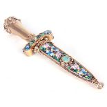 AN EARLY 20TH CENTURY AUSTRIAN SILVER GILT AND ENAMELLED DAGGER / PAPERKNIFE having filigree