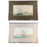 ALDO M. GALEA Maltese b.1953. TWO WATERCOLOURS Port scenes of Malta 30cm high,55.5cm wide - signed