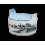 DAUM, NANCY. A MINIATURE GLASS SALT PAIL very finely detailed with a Dutch landscape decorated en