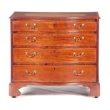 A GEORGE III TULIPWOOD CROSSBANDED AND INLAID FIDDLE-BACK MAHOGANY SERPENTINE FRONT CHEST OF DRAWERS