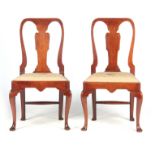 A PAIR OF GEORGE I WALNUT SIDE CHAIRS with shaped backs and vase back splats, drop-in tapestry