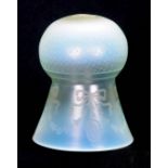 AN EARLY 20TH CENTURY VASELINE GLASS HANGING SHADE with bulbous top and skirted lower body, acid