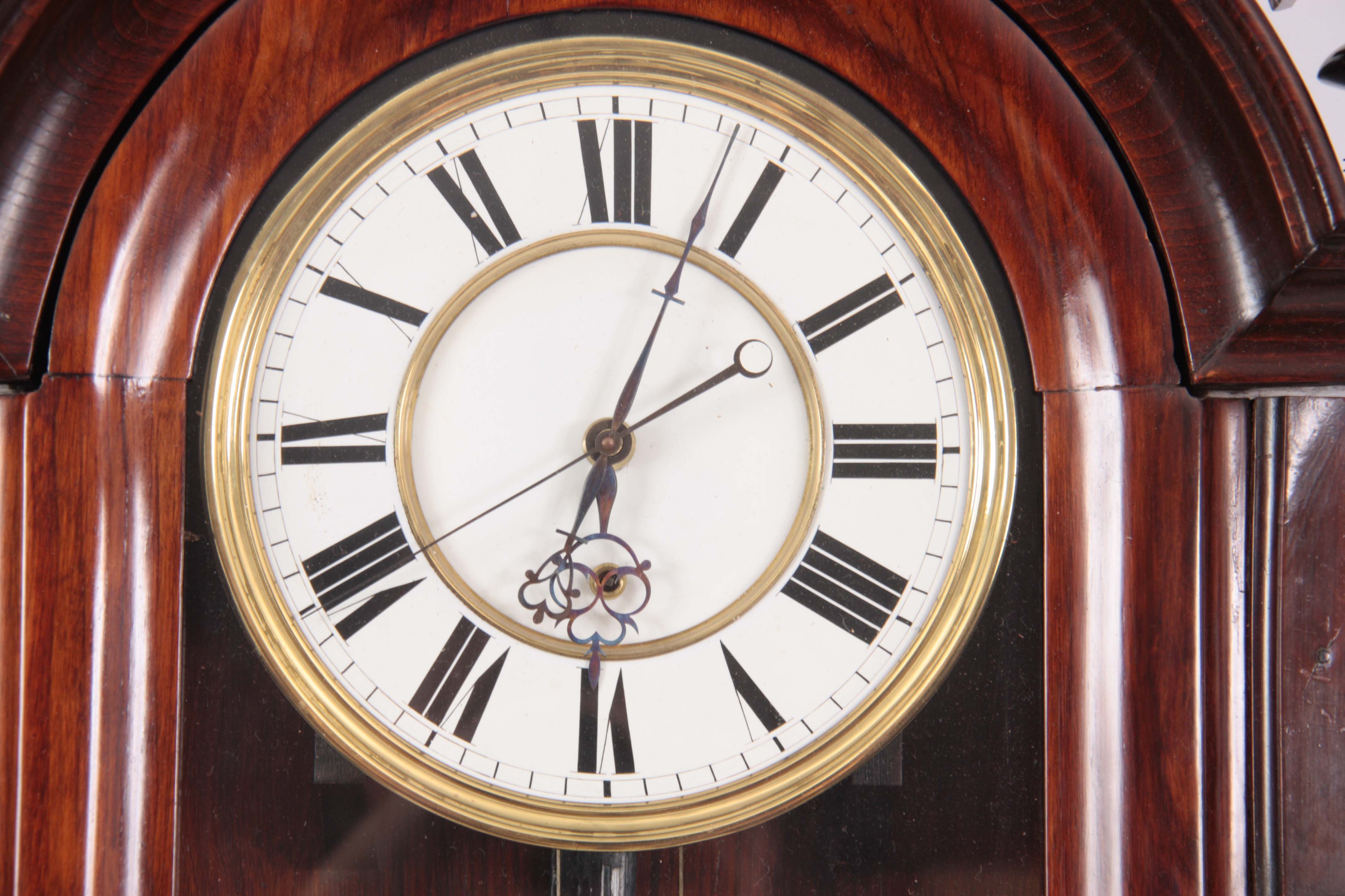 A GIANT-SIZE FIGURED WALNUT 8-DAY VIENNA REGULATOR WALL CLOCK the enamel dial with Roman numerals - Image 2 of 6