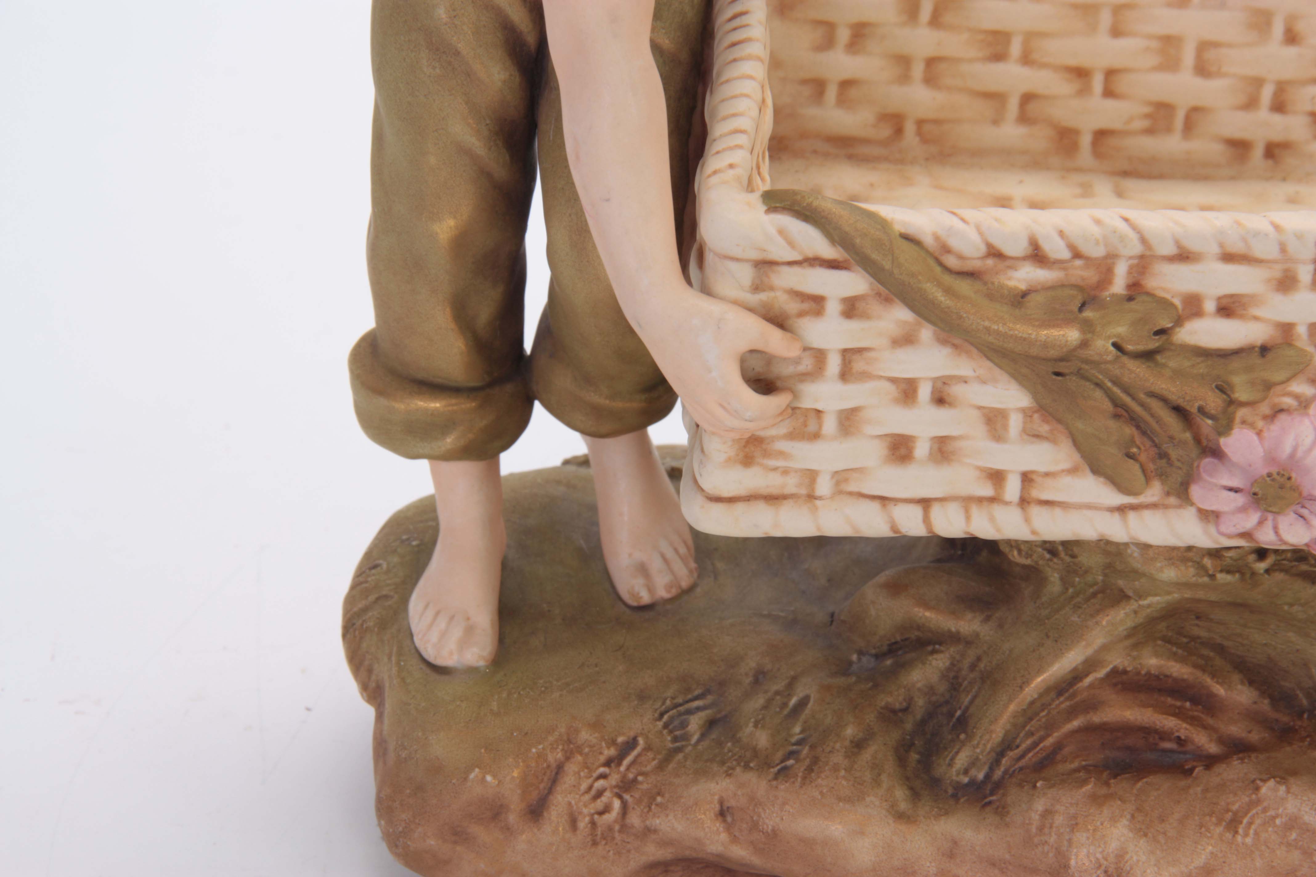 A LATE 19TH CENTURY ROYAL DUX BOHEMIAN FIGURAL TABLE CENTREPIECE modelled as a girl and boy - Image 5 of 7