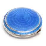 A GEORGE V ENGINE TURNED AND BLUE ENAMEL CIRCULAR SILVER POWDER COMPACT with detachable patented