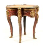 A FINE 18TH CENTURY FRENCH TORTOISESHELL BOULLEWORK CENTRE TABLE with shaped leathered top above a