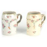 A PAIR OF 18TH CENTURY FAMILLE ROSE CHINESE EXPORT MUGS of slightly shouldered form with