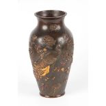 AN IMPRESSIVE MEIJI PERIOD JAPANESE COLD PAINTED AND GILTWORK DECORATED BRONZE VASE depicting a