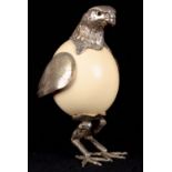 A 19TH CENTURY OSTRICH EGG AND SILVER PLATED SCULPTURE OF A BIRD 29cm high
