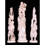 A SET OF THREE 19TH CENTURY JAPANESE IVORY OKIMONOS modelled as standing men, tallest measuring 26.