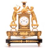 GARAULT. RUE ST. DENIS A FINE EARLY 19TH CENTURY FIGURAL ORMOLU AND BLACK MARBLE MANTEL CLOCK the